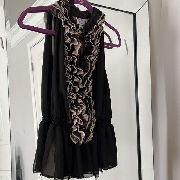 Neiman Marcus Robert Rodriguez size small pre own blouse black/beige ruffles - Picture 3 of 6